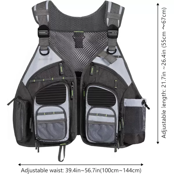 imageBASSDASH Fishing Vest Adjustable for Men and Women for Fly Bass Boat FishingDark Grey