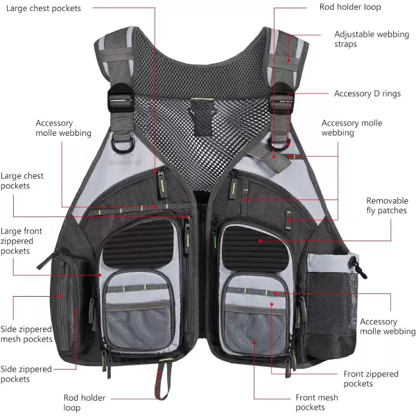 imageBASSDASH Fishing Vest Adjustable for Men and Women for Fly Bass Boat FishingDark Grey