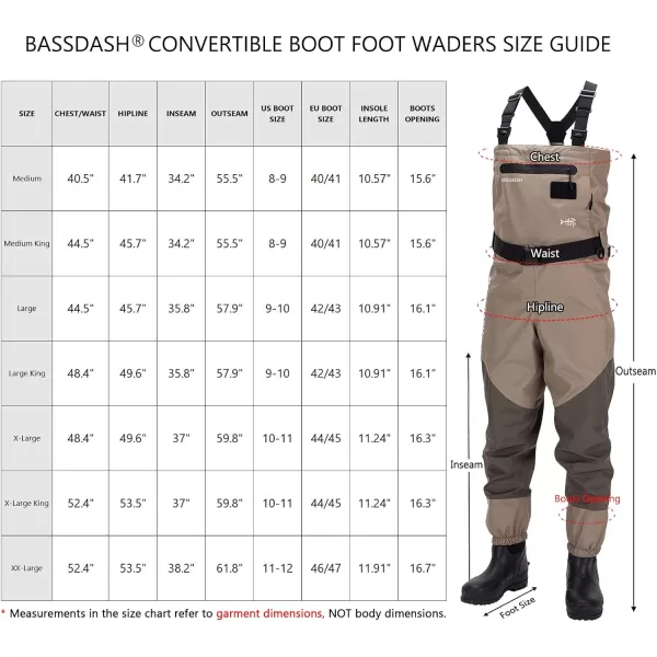 imageBASSDASH Mens Breathable Chest and Waist Convertible Waders for Fishing Hunting Stocking Foot and Boot Foot WadersLarge