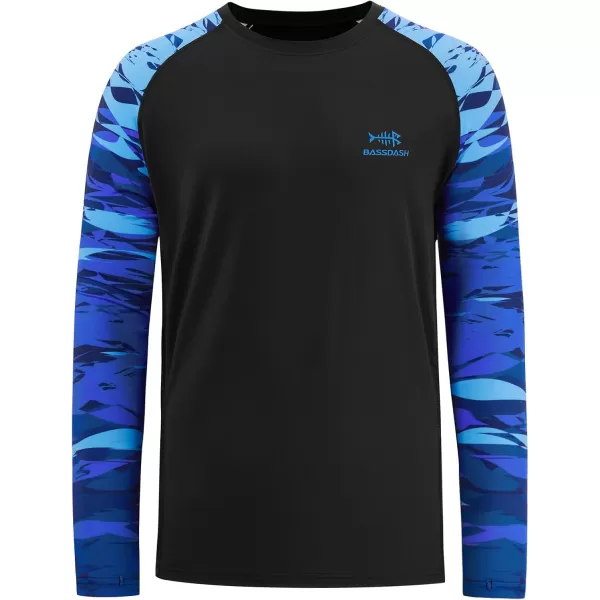 imageBASSDASH Mens Fish Graphic UPF 50 Long Sleeve Fishing Shirts Sun Protection Breathable Moisture Wicking TShirtBlackBlue Catfish