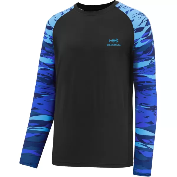 imageBASSDASH Mens Fish Graphic UPF 50 Long Sleeve Fishing Shirts Sun Protection Breathable Moisture Wicking TShirtBlackBlue Catfish