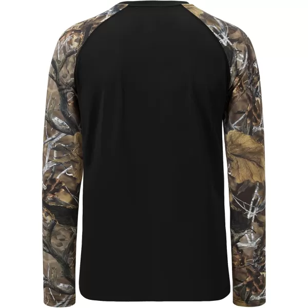 imageBASSDASH Mens Lightweight Camo Hunting Shirt UPF 50 Sun Protection Long Sleeve Hiking Fishing Performance Tee Mesh PanelsBlackAutumn Forest