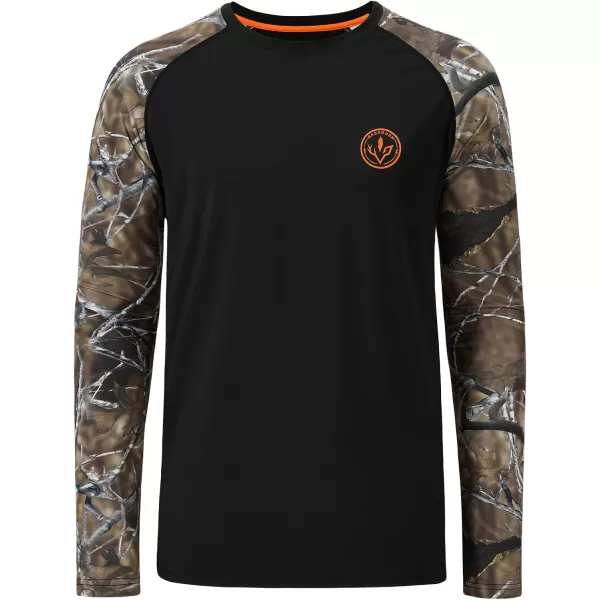 imageBASSDASH Mens Lightweight Camo Hunting Shirt UPF 50 Sun Protection Long Sleeve Hiking Fishing Performance Tee Mesh PanelsBlackAutumn Forest