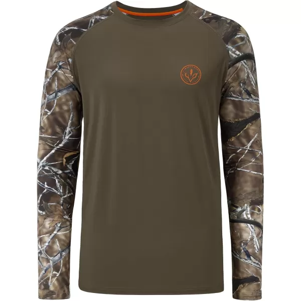 imageBASSDASH Mens Lightweight Camo Hunting Shirt UPF 50 Sun Protection Long Sleeve Hiking Fishing Performance Tee Mesh PanelsBrownAutumn Forest