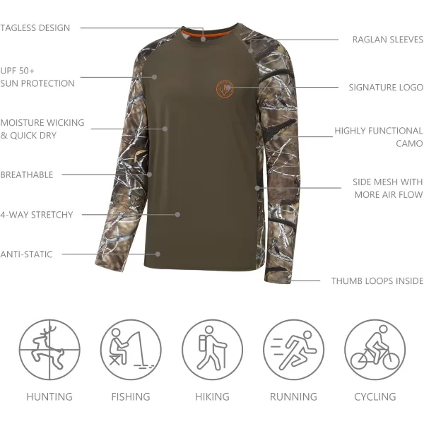 imageBASSDASH Mens Lightweight Camo Hunting Shirt UPF 50 Sun Protection Long Sleeve Hiking Fishing Performance Tee Mesh PanelsBrownAutumn Forest