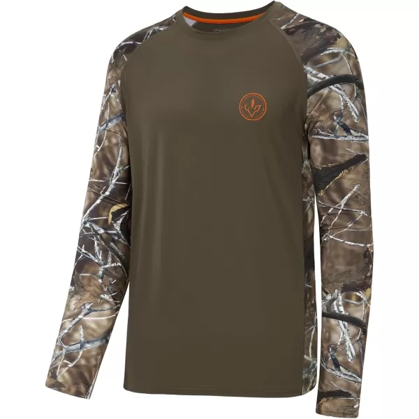 imageBASSDASH Mens Lightweight Camo Hunting Shirt UPF 50 Sun Protection Long Sleeve Hiking Fishing Performance Tee Mesh PanelsBrownAutumn Forest