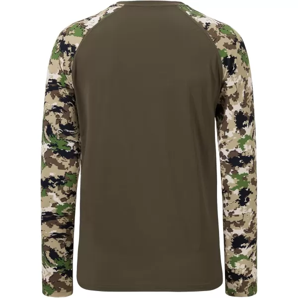 imageBASSDASH Mens Lightweight Camo Hunting Shirt UPF 50 Sun Protection Long Sleeve Hiking Fishing Performance Tee Mesh PanelsBrownHighland