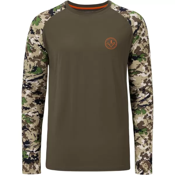 imageBASSDASH Mens Lightweight Camo Hunting Shirt UPF 50 Sun Protection Long Sleeve Hiking Fishing Performance Tee Mesh PanelsBrownHighland