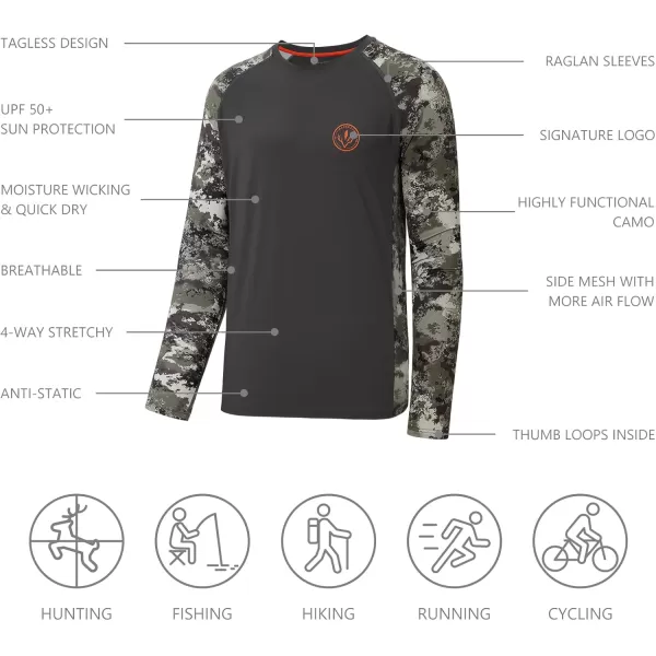 imageBASSDASH Mens Lightweight Camo Hunting Shirt UPF 50 Sun Protection Long Sleeve Hiking Fishing Performance Tee Mesh PanelsDark GreyGrunge Camo