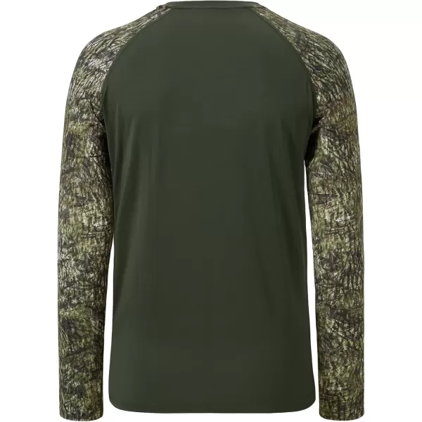 imageBASSDASH Mens Lightweight Camo Hunting Shirt UPF 50 Sun Protection Long Sleeve Hiking Fishing Performance Tee Mesh PanelsOlive GreenMossy Wood