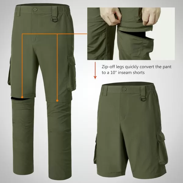 imageBASSDASH Mens Outdoor Quick Dry Convertible Pants ZipOff Water Resistant Lightweight Fishing Hiking Cargo Shorts UPF50Army Green