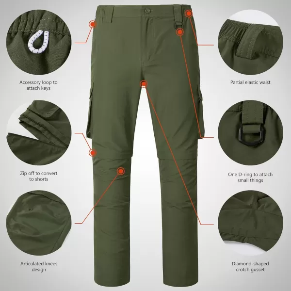 imageBASSDASH Mens Outdoor Quick Dry Convertible Pants ZipOff Water Resistant Lightweight Fishing Hiking Cargo Shorts UPF50Army Green