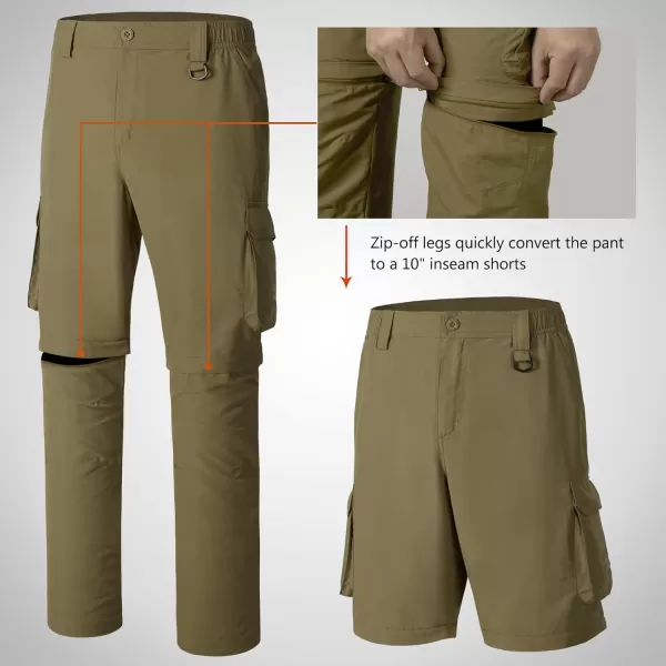 imageBASSDASH Mens Outdoor Quick Dry Convertible Pants ZipOff Water Resistant Lightweight Fishing Hiking Cargo Shorts UPF50Brown
