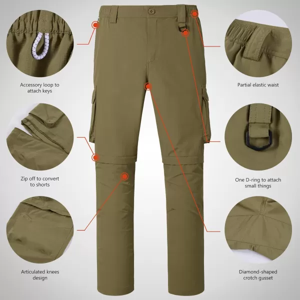 imageBASSDASH Mens Outdoor Quick Dry Convertible Pants ZipOff Water Resistant Lightweight Fishing Hiking Cargo Shorts UPF50Brown