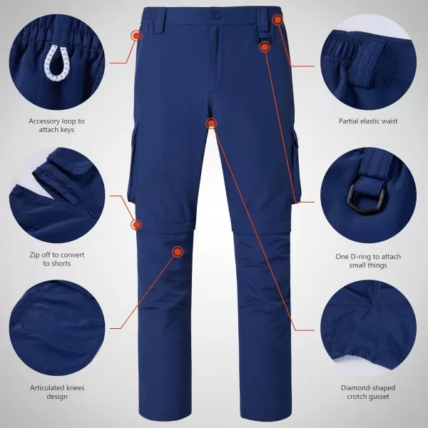 imageBASSDASH Mens Outdoor Quick Dry Convertible Pants ZipOff Water Resistant Lightweight Fishing Hiking Cargo Shorts UPF50Dark Blue