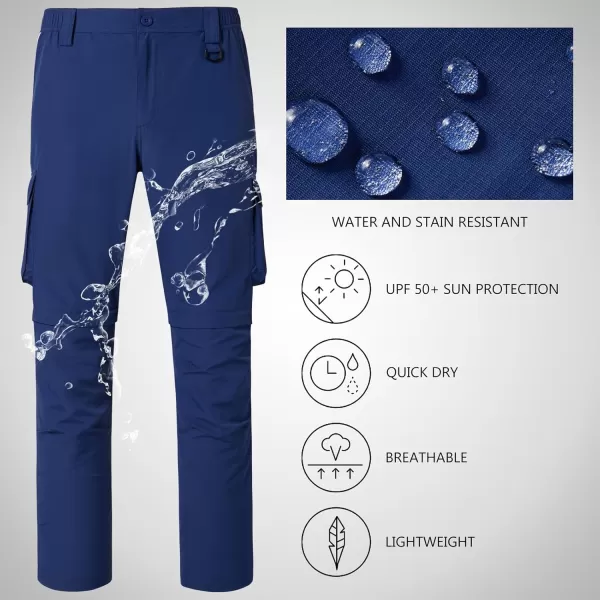 imageBASSDASH Mens Outdoor Quick Dry Convertible Pants ZipOff Water Resistant Lightweight Fishing Hiking Cargo Shorts UPF50Dark Blue