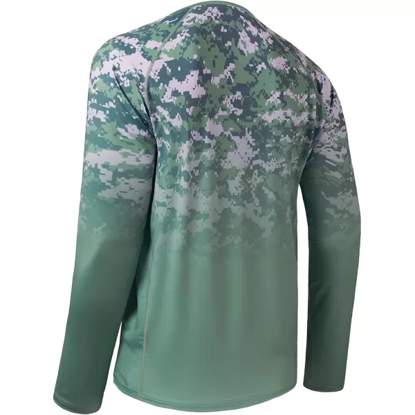 imageBASSDASH Mens UPF 50 Camo Fishing Shirt Quick Dry Long Sleeve Kayaking Hiking TShirtsGreen Digital Camo Gradient