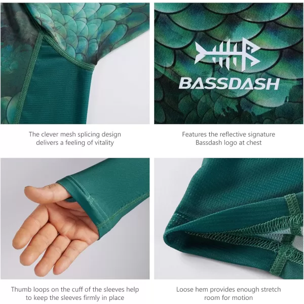 imageBASSDASH Mens UPF 50 Camo Fishing Shirt Quick Dry Long Sleeve Kayaking Hiking TShirtsGreen Scales Gradient