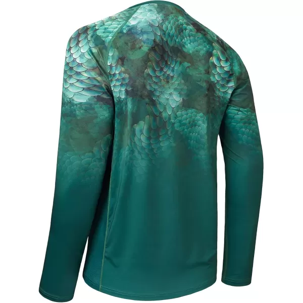 imageBASSDASH Mens UPF 50 Camo Fishing Shirt Quick Dry Long Sleeve Kayaking Hiking TShirtsGreen Scales Gradient