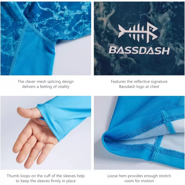 imageBASSDASH Mens UPF 50 Camo Fishing Shirt Quick Dry Long Sleeve Kayaking Hiking TShirtsOcean Gradient