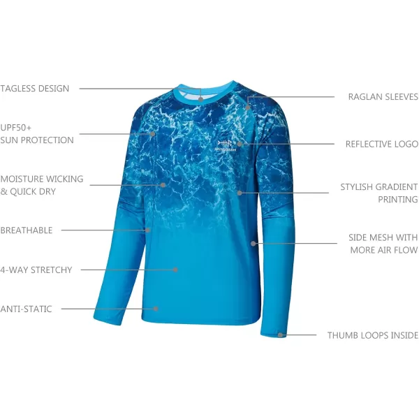 imageBASSDASH Mens UPF 50 Camo Fishing Shirt Quick Dry Long Sleeve Kayaking Hiking TShirtsOcean Gradient