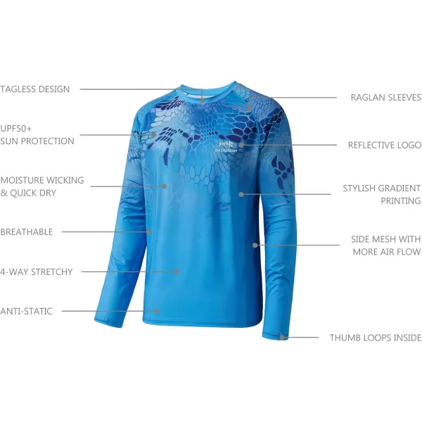 imageBASSDASH Mens UPF 50 Camo Fishing Shirt Quick Dry Long Sleeve Kayaking Hiking TShirtsOcean Scales Gradient