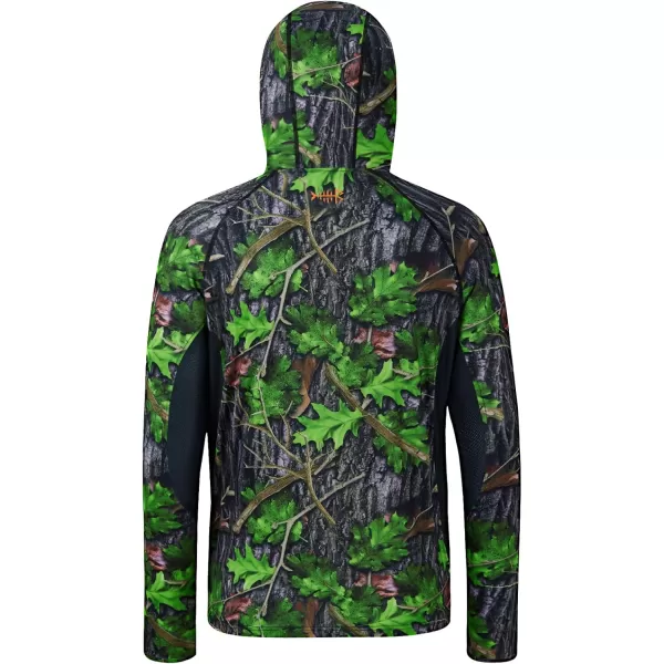 imageBASSDASH Mens UPF 50 Lightweight Hunting Camo Hoodie Quick Dry Performance Long Sleeve Fishing Shirt with Hood FS30MGreen Leaf