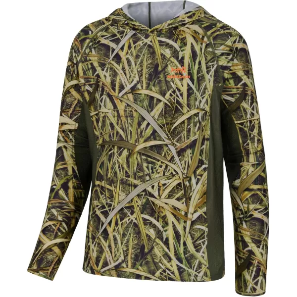 imageBASSDASH Mens UPF 50 Lightweight Hunting Camo Hoodie Quick Dry Performance Long Sleeve Fishing Shirt with Hood FS30MReeds