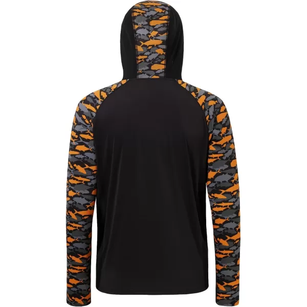 imageBASSDASH Mens UPF 50 Performance Fishing Shirt Cooling Hoodie Camo Long Sleeve FS17MBlackBlack  Orange Fishes
