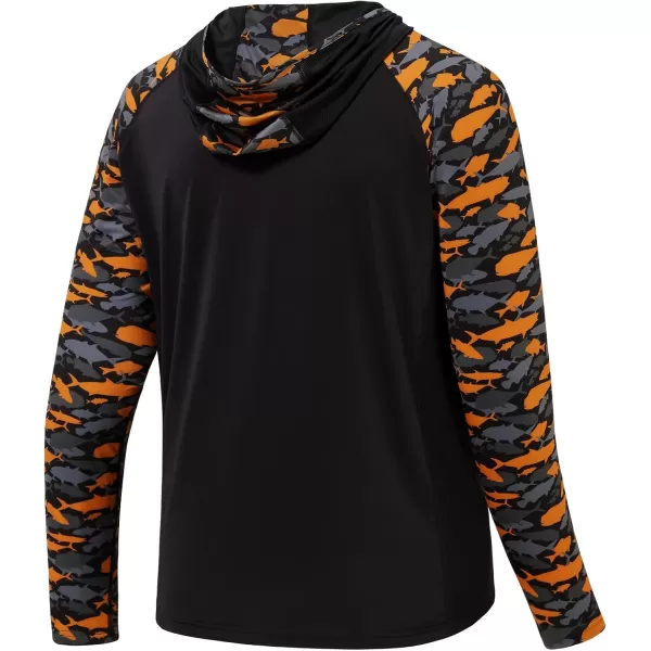 imageBASSDASH Mens UPF 50 Performance Fishing Shirt Cooling Hoodie Camo Long Sleeve FS17MBlackBlack  Orange Fishes