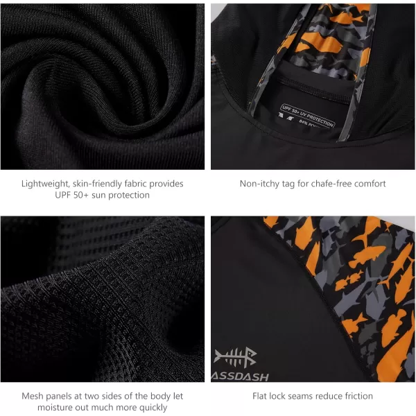 imageBASSDASH Mens UPF 50 Performance Fishing Shirt Cooling Hoodie Camo Long Sleeve FS17MBlackBlack  Orange Fishes