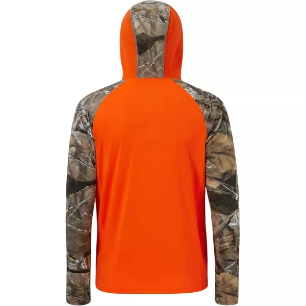 imageBASSDASH Mens UPF 50 Performance Fishing Shirt Cooling Hoodie Camo Long Sleeve FS17MBlaze OrangeAutumn Forest