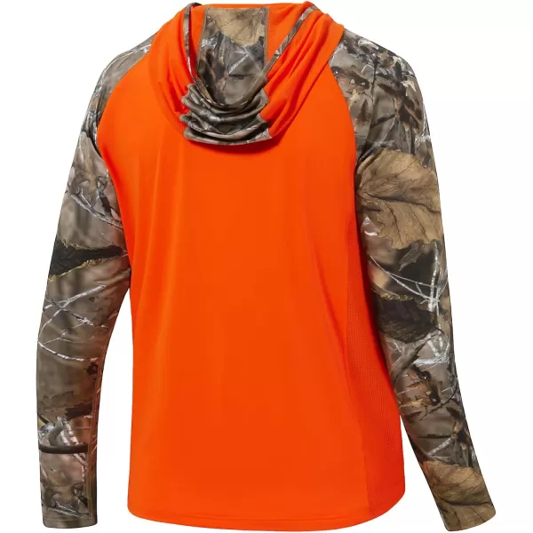 imageBASSDASH Mens UPF 50 Performance Fishing Shirt Cooling Hoodie Camo Long Sleeve FS17MBlaze OrangeAutumn Forest