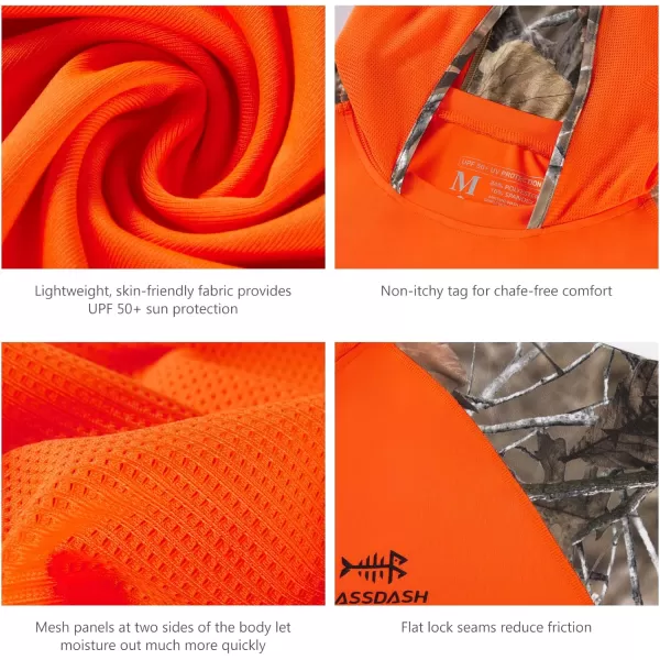 imageBASSDASH Mens UPF 50 Performance Fishing Shirt Cooling Hoodie Camo Long Sleeve FS17MBlaze OrangeAutumn Forest