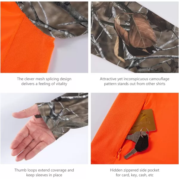 imageBASSDASH Mens UPF 50 Performance Fishing Shirt Cooling Hoodie Camo Long Sleeve FS17MBlaze OrangeAutumn Forest