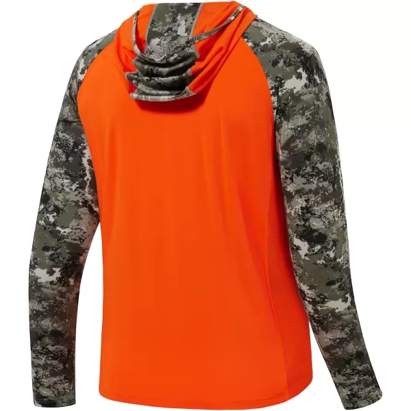 imageBASSDASH Mens UPF 50 Performance Fishing Shirt Cooling Hoodie Camo Long Sleeve FS17MBlaze OrangeGrunge Camo