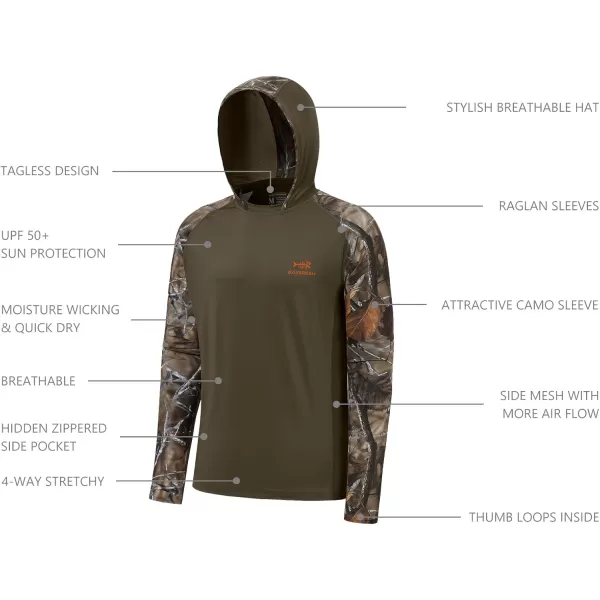 imageBASSDASH Mens UPF 50 Performance Fishing Shirt Cooling Hoodie Camo Long Sleeve FS17MBrownAutumn Forest