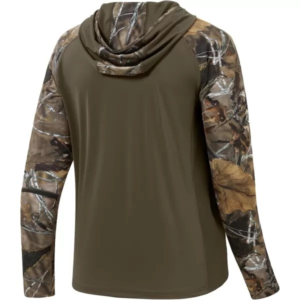 imageBASSDASH Mens UPF 50 Performance Fishing Shirt Cooling Hoodie Camo Long Sleeve FS17MBrownAutumn Forest