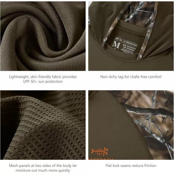 imageBASSDASH Mens UPF 50 Performance Fishing Shirt Cooling Hoodie Camo Long Sleeve FS17MBrownAutumn Forest