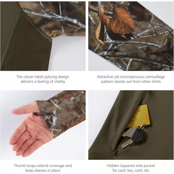 imageBASSDASH Mens UPF 50 Performance Fishing Shirt Cooling Hoodie Camo Long Sleeve FS17MBrownAutumn Forest
