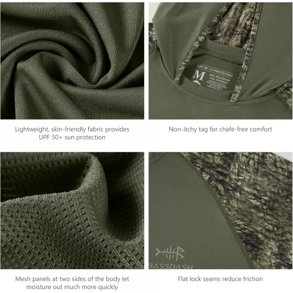 imageBASSDASH Mens UPF 50 Performance Fishing Shirt Cooling Hoodie Camo Long Sleeve FS17MOlive GreenMossy Wood