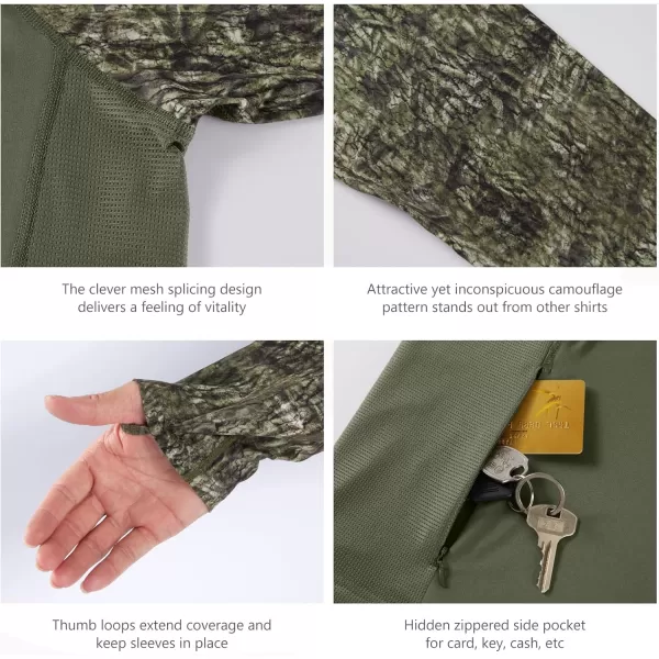 imageBASSDASH Mens UPF 50 Performance Fishing Shirt Cooling Hoodie Camo Long Sleeve FS17MOlive GreenMossy Wood