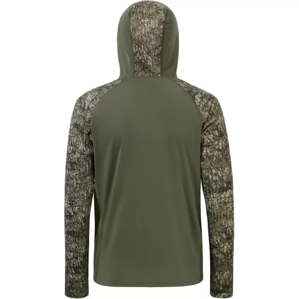 imageBASSDASH Mens UPF 50 Performance Fishing Shirt Cooling Hoodie Camo Long Sleeve FS17MOlive GreenMossy Wood