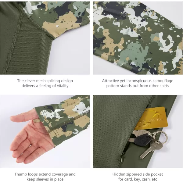 imageBASSDASH Mens UPF 50 Performance Fishing Shirt Cooling Hoodie Camo Long Sleeve FS17MOlive GreenTactical Camo
