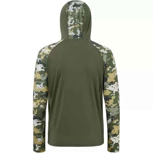 imageBASSDASH Mens UPF 50 Performance Fishing Shirt Cooling Hoodie Camo Long Sleeve FS17MOlive GreenTactical Camo