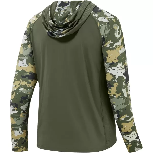 imageBASSDASH Mens UPF 50 Performance Fishing Shirt Cooling Hoodie Camo Long Sleeve FS17MOlive GreenTactical Camo