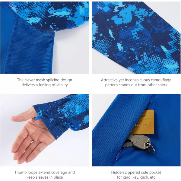 imageBASSDASH Mens UPF 50 Performance Fishing Shirt Cooling Hoodie Camo Long Sleeve FS17MRoyal BlueBlue Digital Camo