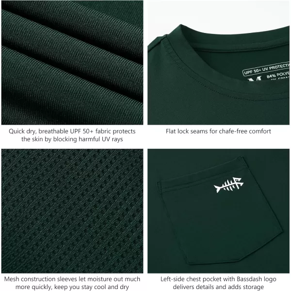 imageBASSDASH Mens UPF 50 Performance Long Sleeve TShirt UV Sun Protection Fishing Hiking Sports ShirtsDark GreenWhite Logo