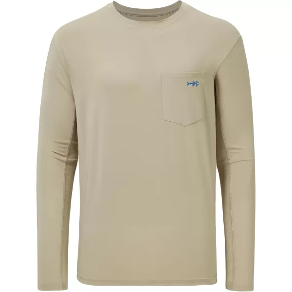 imageBASSDASH Mens UPF 50 Performance Long Sleeve TShirt UV Sun Protection Fishing Hiking Sports ShirtsLight KhakiVivid Blue Logo
