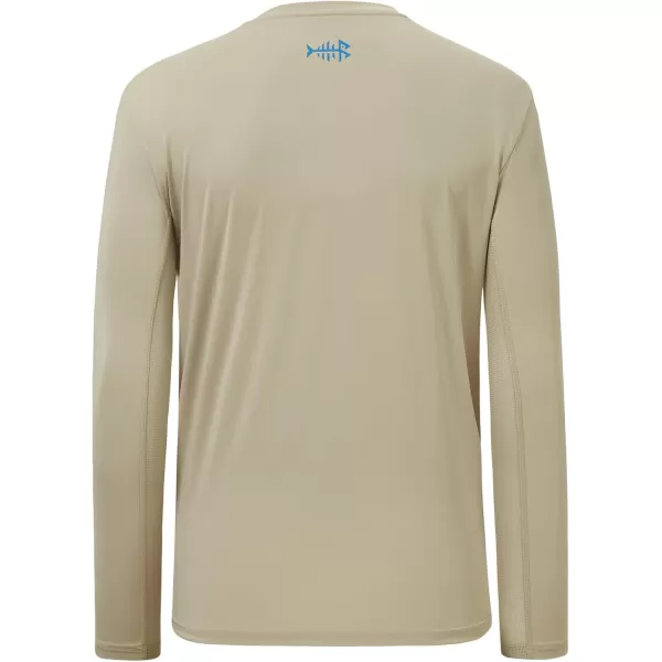 imageBASSDASH Mens UPF 50 Performance Long Sleeve TShirt UV Sun Protection Fishing Hiking Sports ShirtsLight KhakiVivid Blue Logo